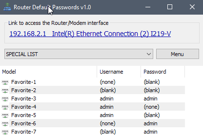 Router default passwords