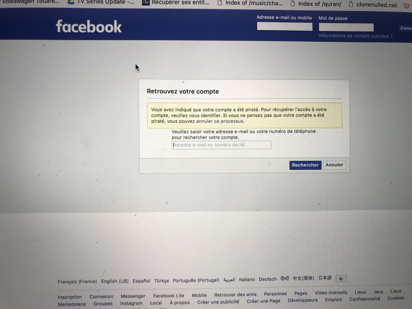 recuperer compte facebook piraté