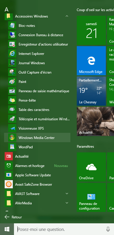 Menu demarrer Windows 10