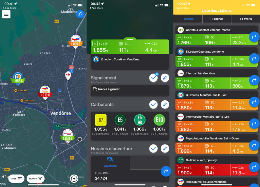 Application comparteur prix carburant