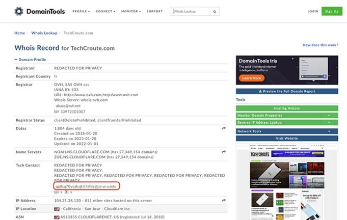trouver le nom de domaine d'une page web