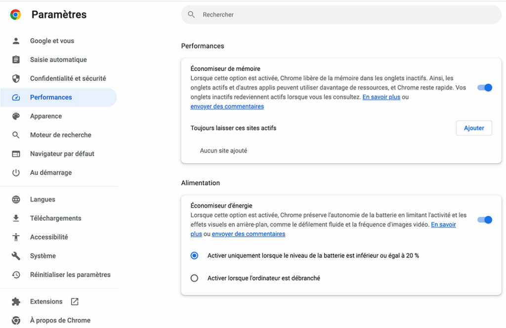 Google ajoute le mode économie de mémoire et d’énergie sur Chrome