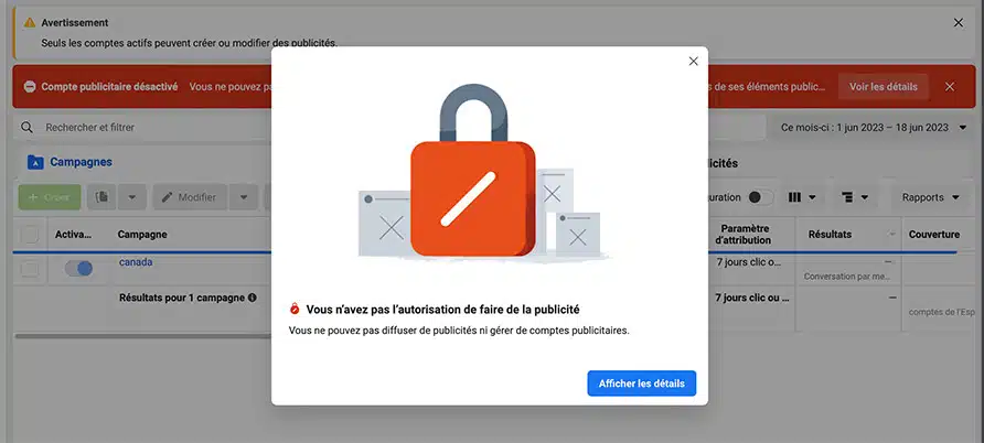 Compte facebook publicité desactivé
