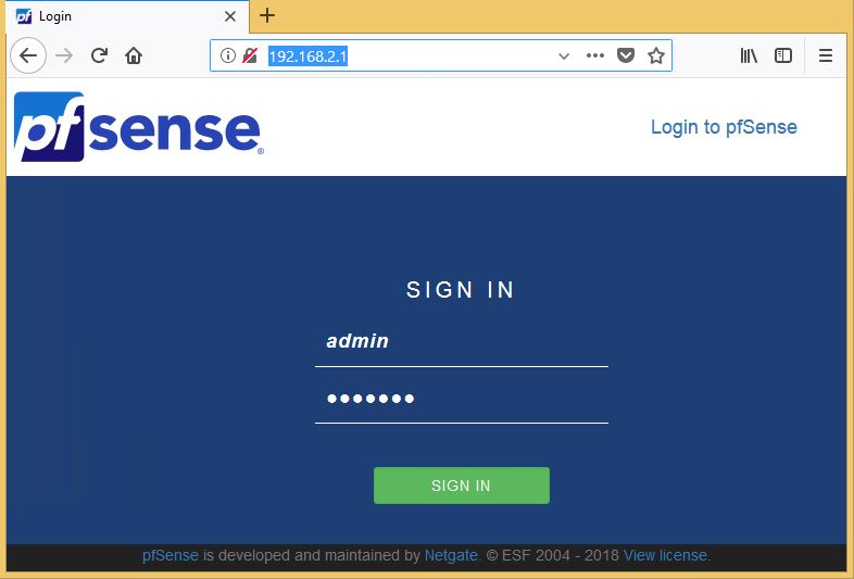 pfSense Interface web d'administration