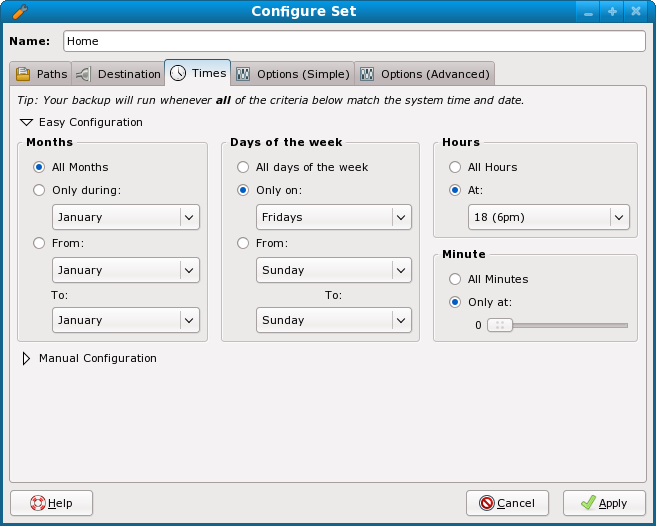 fwbackups configure Set