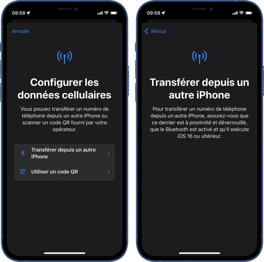 Transférer une eSIM d’un iPhone à un autre en Bluetooth