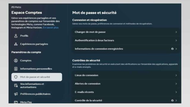 Espace comptes Meta