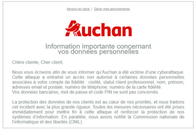 Nouvelle fuite de données chez Auchan : les cartes de fidélité compromises Auchan