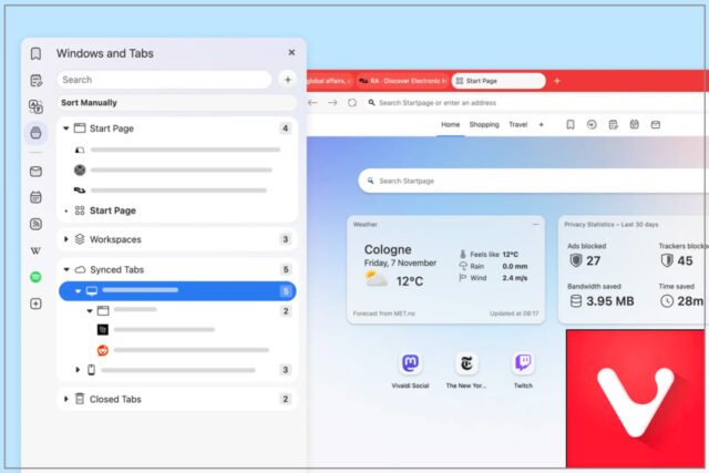 Vivaldi 7.7 : nouveau tableau de bord confidentialité, réglages performances, meilleure synchro des onglets Vivaldi-7.7