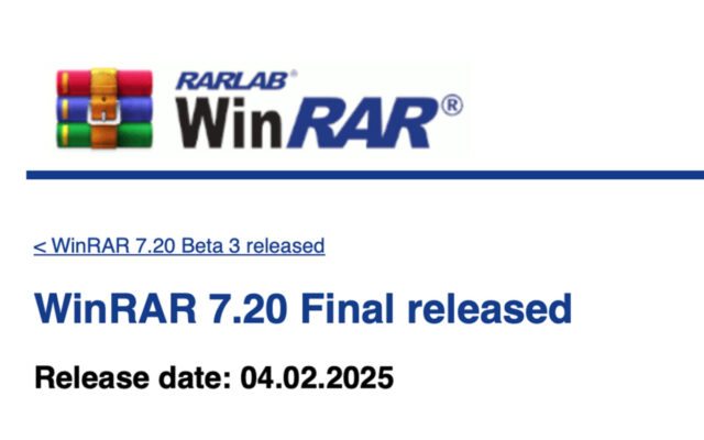 WinRAR 7.20 est disponible depuis le début 2025 winrar-7.20
