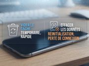 Android : Vider le cache vs Effacer les données, les différences techniques Gros plan sur un écran de smartphone Android comparant les options "Vider le cache" et "Effacer les données" avec des icônes techniques.