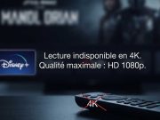 Disney+ France abandonne la 4K : Les abonnés Premium lésés ? Interface TV Disney+ avec message d'erreur affichant "4K indisponible en France