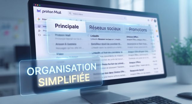 Proton Mail : Le tri automatique des e-mails à la sauce Gmail arrive Interface de Proton Mail avec des onglets de tri automatiques de catégories inspirés de Gmail.