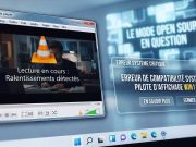 VLC vs Microsoft : Les lents de Windows 11 au cœur d’une polémique Conflit d'interface entre VLC et Windows 11 affichant un message de ralentissement et d'erreur de pilote.