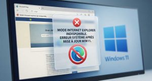 Écran de PC affichant un message d'erreur bloquant le mode IE dans Microsoft Edge sous Windows 11.