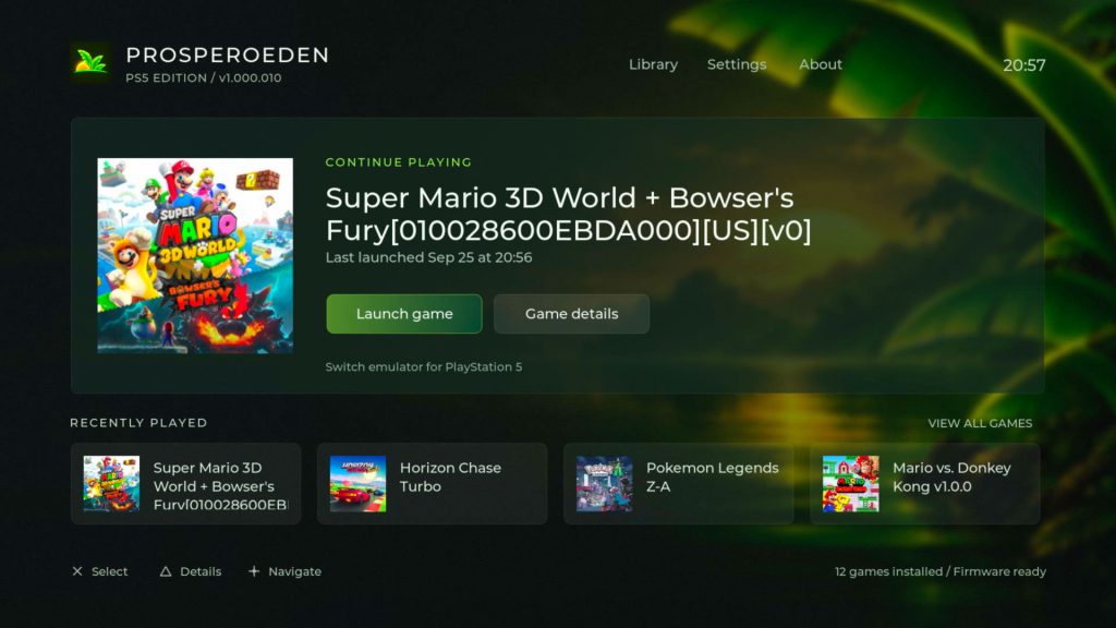 ProsperoEden apporte l'émulation Nintendo Switch de manière native sur les consoles PS5 compatibles.