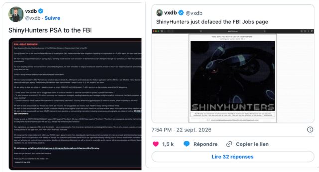 Fuite de données au FBI : ShinyHunters revendique le vol d’informations d’agents fédéraux