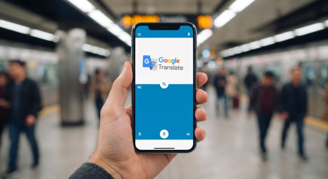 Google Translate déploie la traduction en arrière-plan sur Android et dans l’oreillette sur iOS Smartphone affichant l'application Google Translate avec la fonction de traduction en direct active.