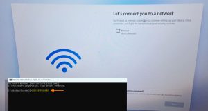 Installer Windows 11 sans connexion Internet Exécution de la commande de contournement réseau dans l'assistant d'installation de Windows 11.