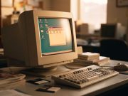Windows 95 : comment son lancement historique a fait trembler Apple Boîte du système d'exploitation Windows 95 et vieux moniteur d'ordinateur vintage représentant l'époque de sa sortie.