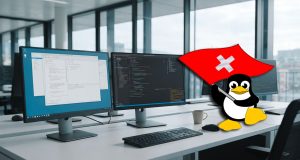Ordinateurs de l'administration suisse utilisant des logiciels open source à la place de Microsoft.
