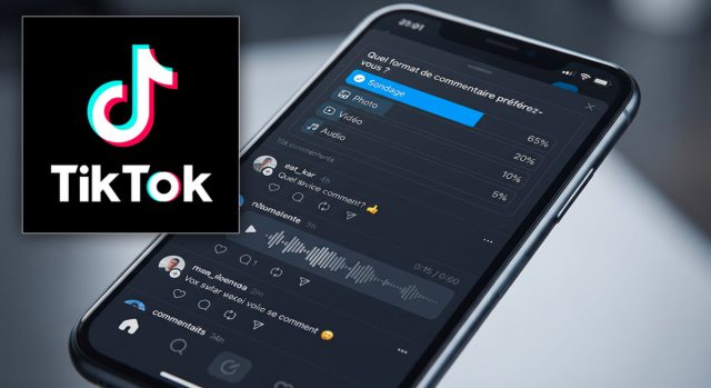 TikTok : commentaires vocaux et sondages arrivent dans les nouveautés Interface de l'application TikTok affichant les nouvelles fonctionnalités de commentaires avec des sondages et des notes vocales.