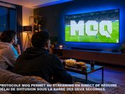 Streaming en direct : un nouveau protocole pour effacer le retard face à la TNT streaming en direct retard tnt représenté par un salon moderne avec un match de football diffusé en direct sur un grand écran plat.