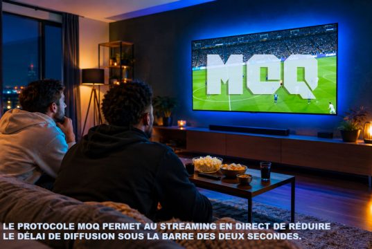 Streaming en direct : un nouveau protocole pour effacer le retard face à la TNT streaming en direct retard tnt représenté par un salon moderne avec un match de football diffusé en direct sur un grand écran plat.