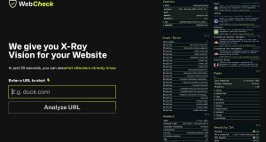 Interface du tableau de bord Web-Check affichant l'analyse OSINT et la sécurité d'un site web.