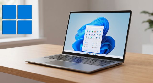 Windows 11 : Microsoft prépare un démarrage nettement plus rapide Écran d'un ordinateur portable affichant le bureau de Windows 11 lors du démarrage rapide.