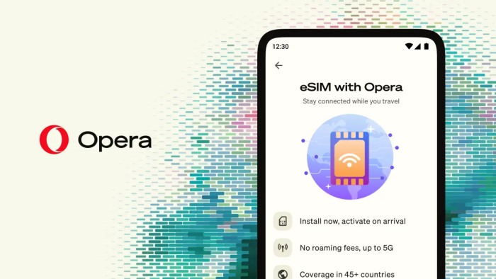 Le navigateur Opera intègre la configuration directe d'une eSIM de voyage pour vos déplacements à l'étranger.